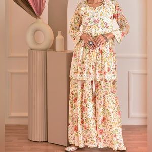 Luxe Chikankari Mul Gharara Set Indian/ Pakistani